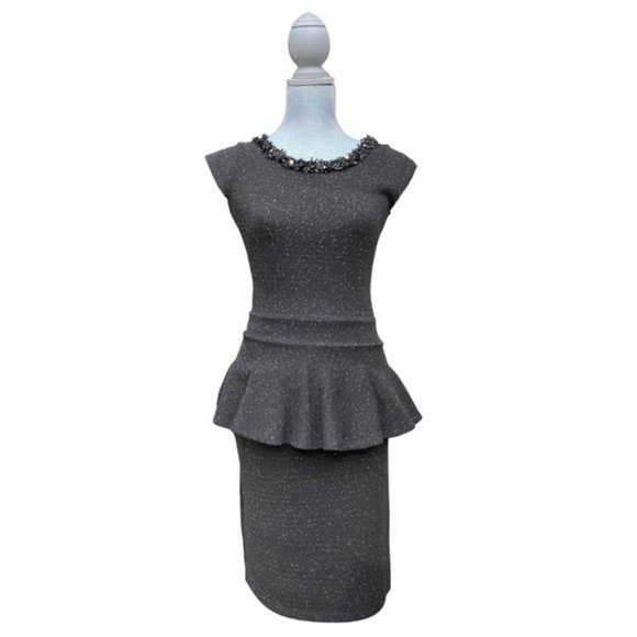 Nadya Toto Embellished Pearl Neck Peplum Top Pencil Skirt Set - Picture 1 of 12